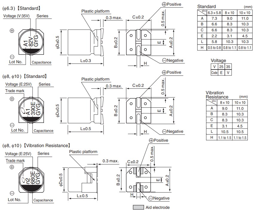 Mechanical Drawing - Nichicon GYG Conductive Polymer Hybrid Capacitors